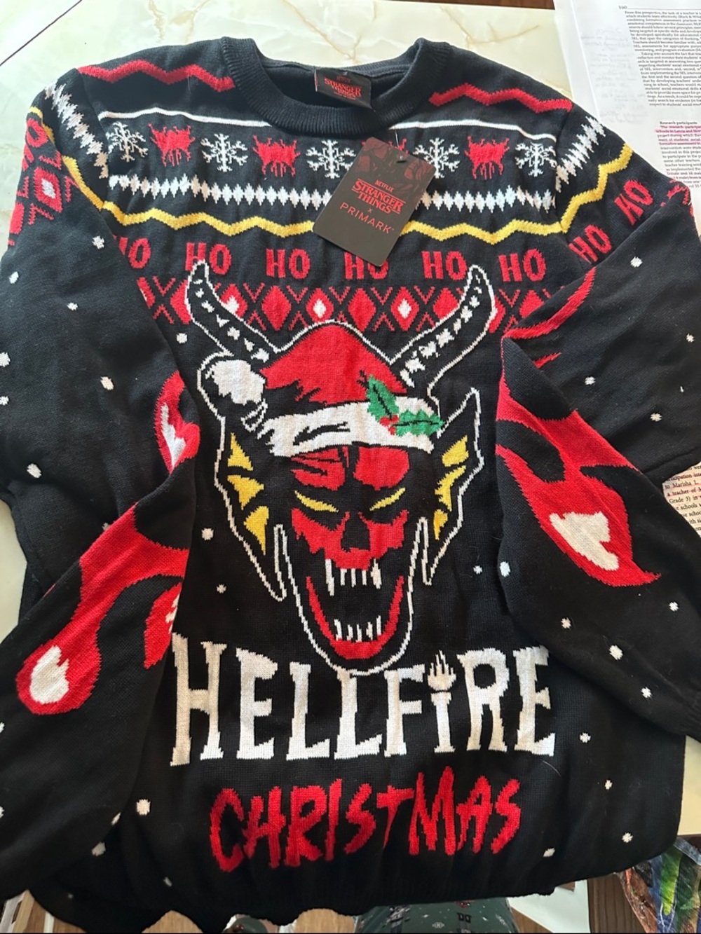 Primark Stranger Things Black, Red & Yellow Hellfire Christmas Crewneck Sweater